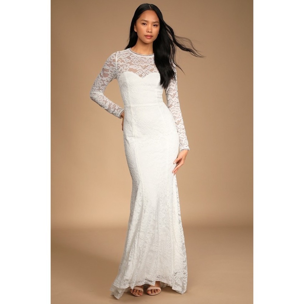 Lulus Timeless Grace White Lace Backless Mermaid Maxi Dress - Size 1X